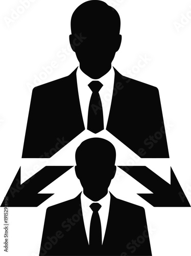 Business Leadership Hierarchy Icon with Manager Delegating Tasks to Professional Team for Corporate Management and Organizational Structure Workflow Concept