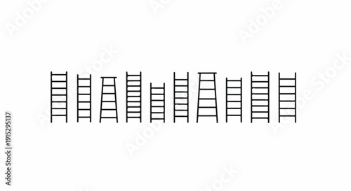 Foto A collection of ladders of varying heights and styles in a row Vector