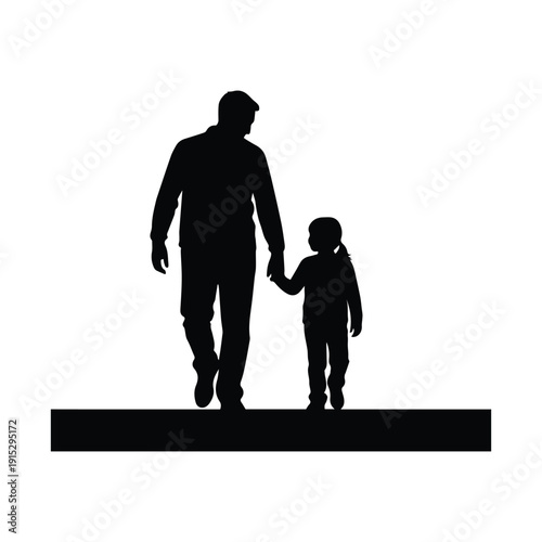 Heartwarming silhouette of father and child walking hand in hand