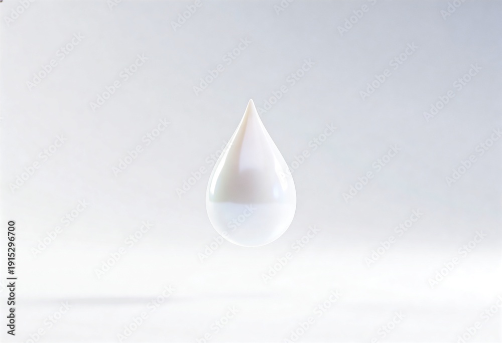 Fototapeta premium Single white liquid drop suspended in air against a clean, minimalist background