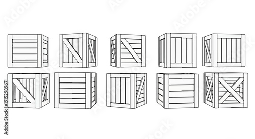 A collection of various wooden crate designs and structures Vector