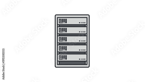 Server Rack Illustration with Multiple Servers Inside.