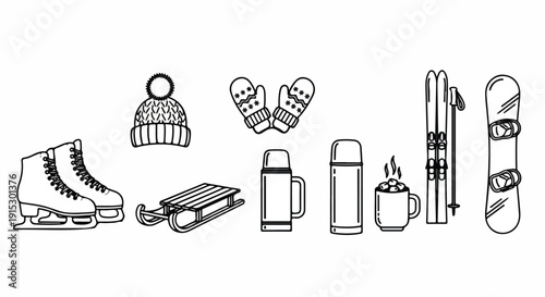 Winter sports equipment and hot beverages for a cozy day on the slopes Vector