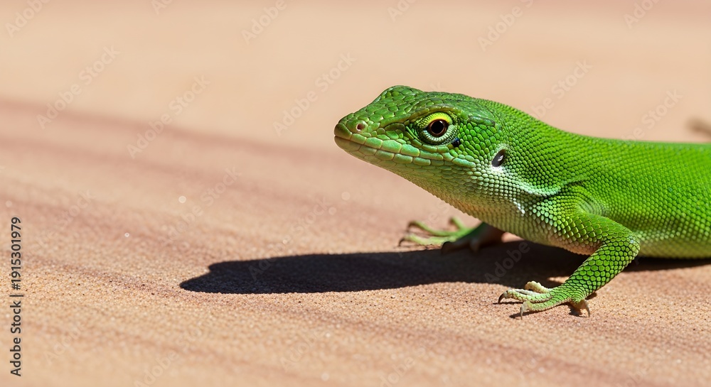 Fototapeta premium Anole Lizard Portrait Resting on Surface in the Summer Sunlight Outdoors Close-Up
