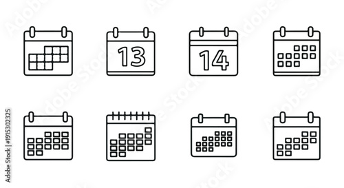 A collection of eight different calendar icons showcasing various date formats Vector