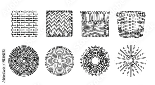 A collection of intricate woven patterns and circular designs Vector