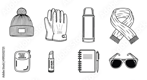 Assorted winter accessories including a scarf, gloves, and a beanie Vector