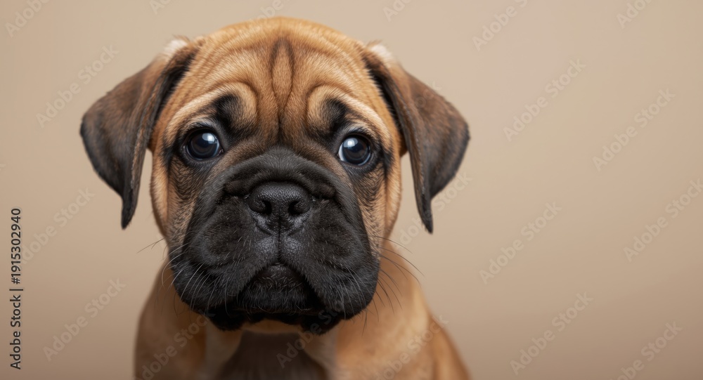 Obraz premium tight portrait of lively bullmastiff puppy focusing on camera gaze