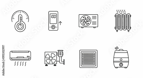 Various types of heating and cooling appliances and systems Vector