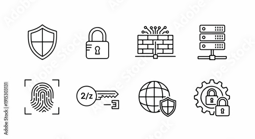 Icons representing various aspects of cybersecurity and digital protection Vector