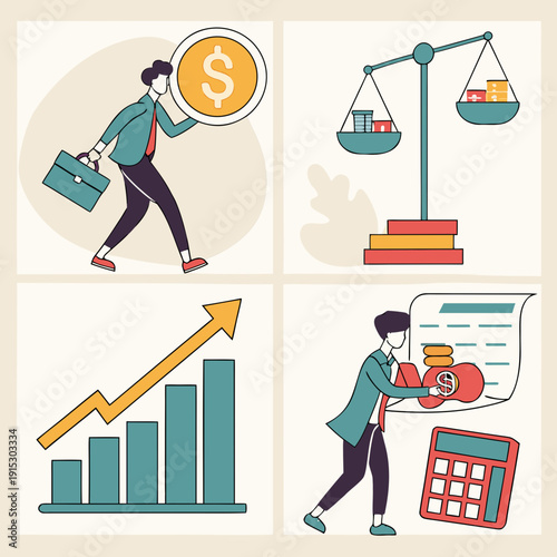 Business income metrics set of 6 financial finance