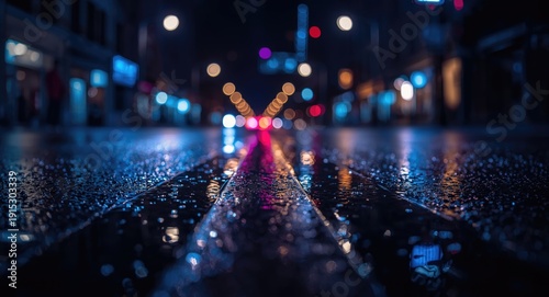 City street at night with r...