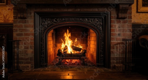 Iron framed fireplace with ...