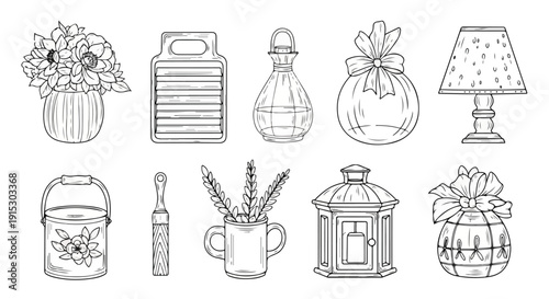 A collection of various household items and decorative pieces Vector