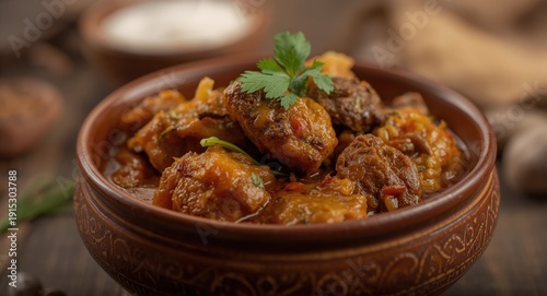 Savory Indian meat curry wi...
