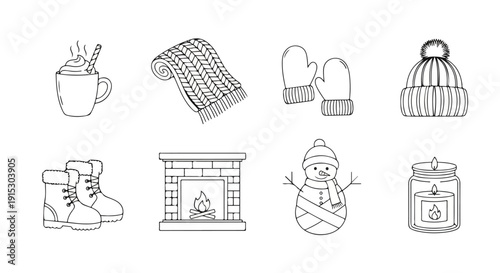 Illustrations of winter comfort items and activities Vector