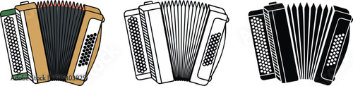 Accordion silhouette & Outline and illustration set isolated on transparent background