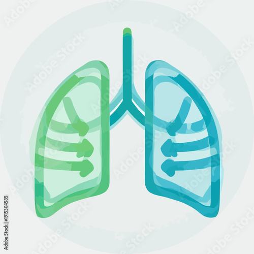 Anatomical lungs illustration in flat design style showcasing human respiratory system from a frontal viewpoint