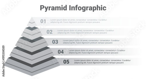 5 Step Pyramid Infographic Diagram Template for Business Presentation and Strategy