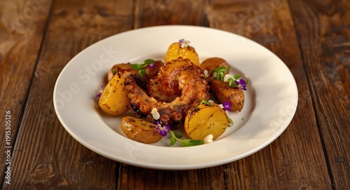 Grilled octopus plated with...