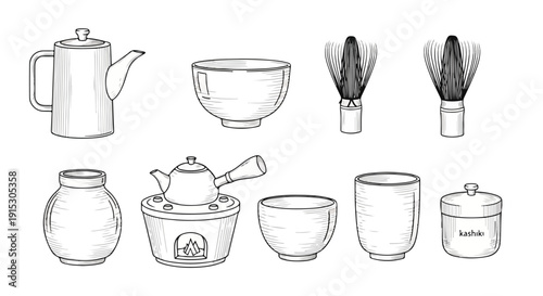 A collection of vintage kitchenware and utensils from the early 20th century Vector