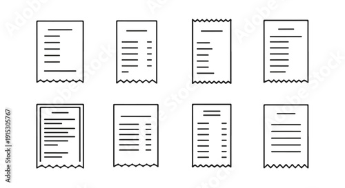Eight blank documents with wavy bottom edges arranged in two rows. Vector