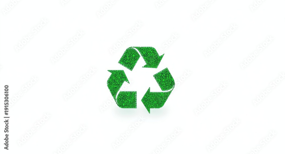 Fototapeta premium Separate green sustainability recycling icon on pure white background with copy space