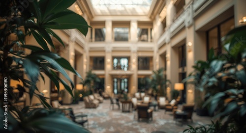 Stylish hotel atrium featur...