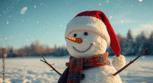 Playful snowman in Santa ha...