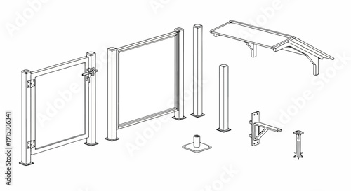 A set of metal frames and poles for constructing a temporary structure or display Vector