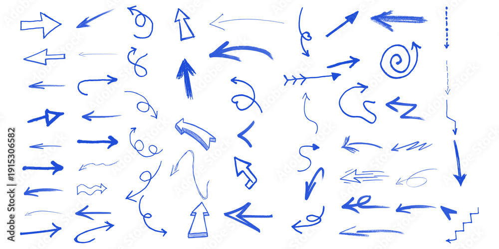 Obraz premium A collection of blue arrows and symbols on a black background