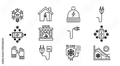 Icons representing various aspects of home automation and smart technology Vector