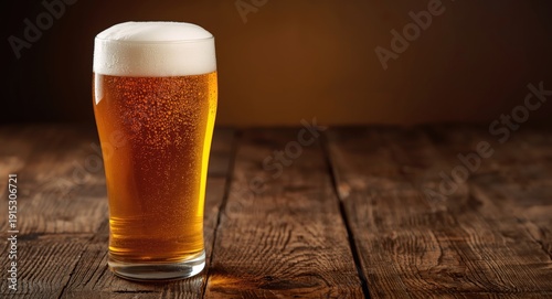 Full glass of lager beer on...