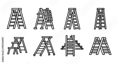 Variety of ladders and step stools in different configurations and designs Vector