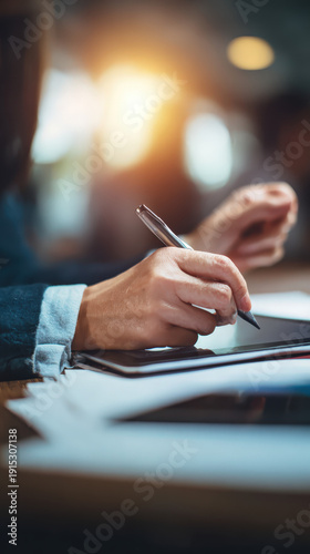 Man writing on tablet