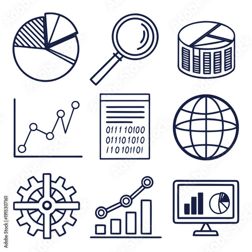 Corporate data analysis set of 8 with graphs and charts pie chart line graph bar graph