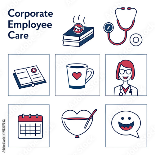 Corporate employee care set with books stethoscope calendar