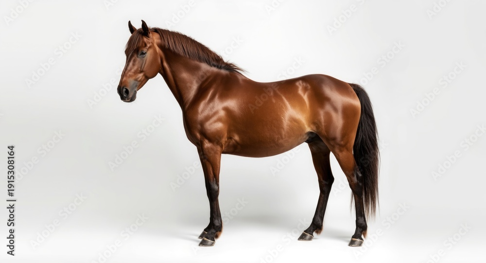Fototapeta premium Solo bay horse captured on a clean white backdrop