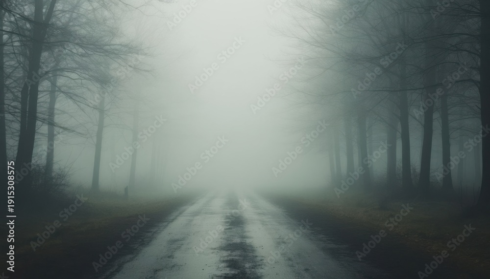Obraz premium Foggy forest road perspective