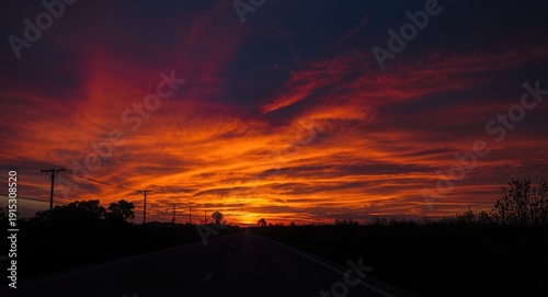 Fiery sunset clouds stretch...