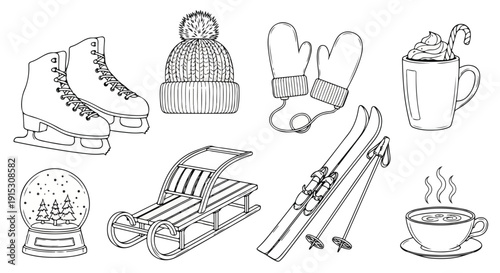 Winter sports equipment and accessories for outdoor activities Vector