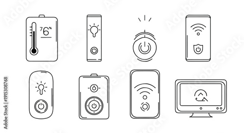 Eight different smart home devices with various functions and capabilities Vector