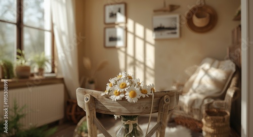 Sunny rustic room with char...