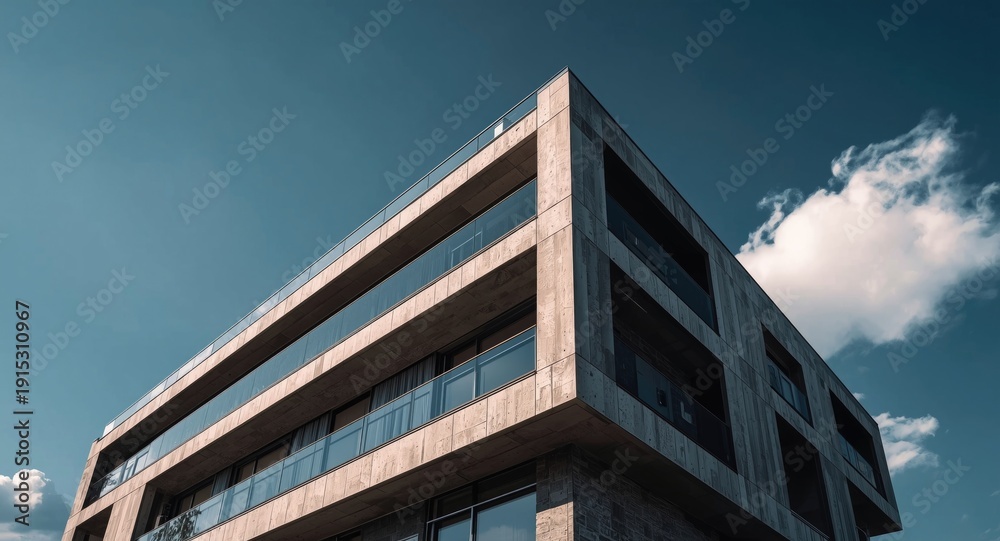 Obraz premium Exterior of a modern residential building recently completed with contemporary aesthetics
