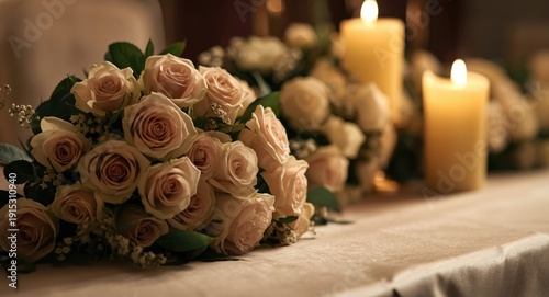 Rose bouquet and candle arr...