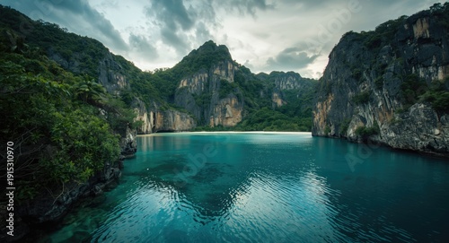 Tropical bay embraced by ro...
