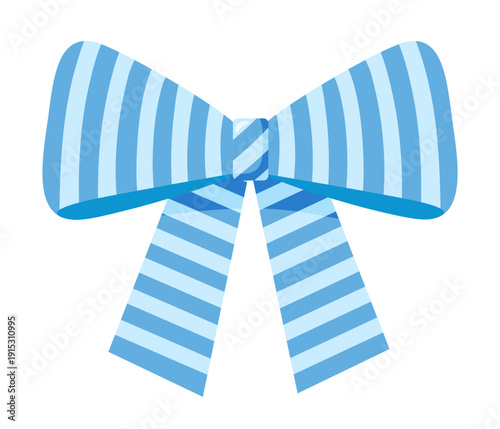 Striped blue bow, vector illustration. Marine style. Hair ribbon, jewelry for things.
