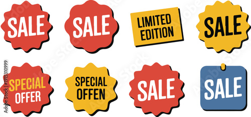 Sale and Promotion Badge Icon Set  Discount Labels, Special Offer and Limited Edition Tags