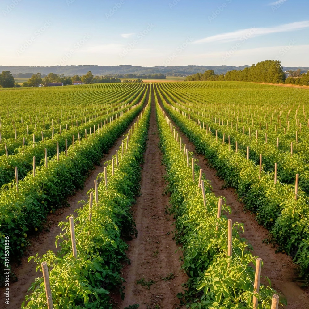 Fototapeta premium Commercial Organic Tomato Farm Landscape with Large Scale Crop Production