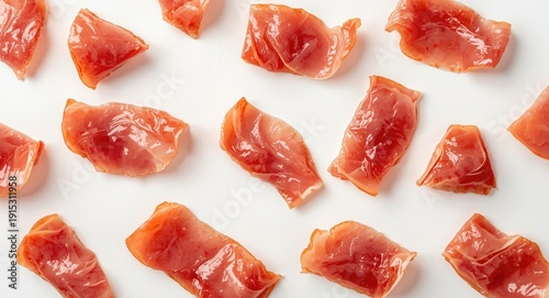 Sliced cured ham pieces flo...